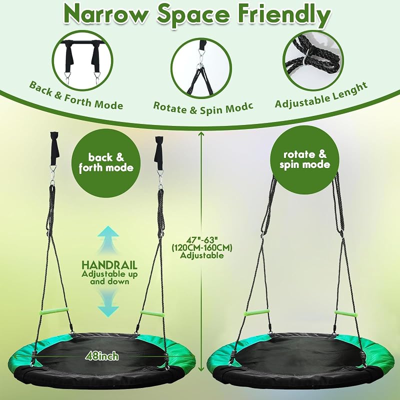 TBMLC 48-Inch Diameter Saucer Swing with Armrest - Black & Dark Green, Heavy-Duty Steel Frame