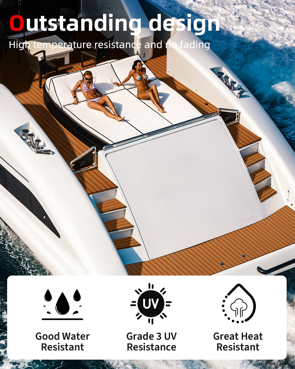 Abahub EVA Foam Boat Decking 96''x28.8'' Self-Adhesive Faux Teak Marine Flooring Sheet Traction Pad for Boats Surfboard, Brown with Black Seam Lines