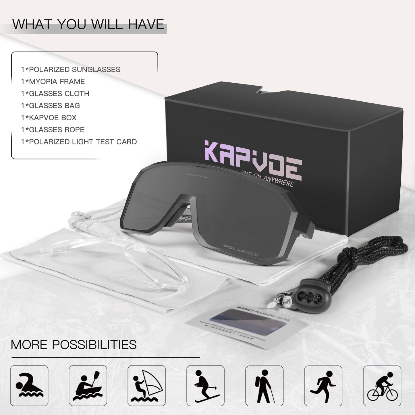 KAPVOE Polarized Cycling Glasses Sports Sunglasses, UV400 Running Fishing Baseball Glasses for Men Women K62