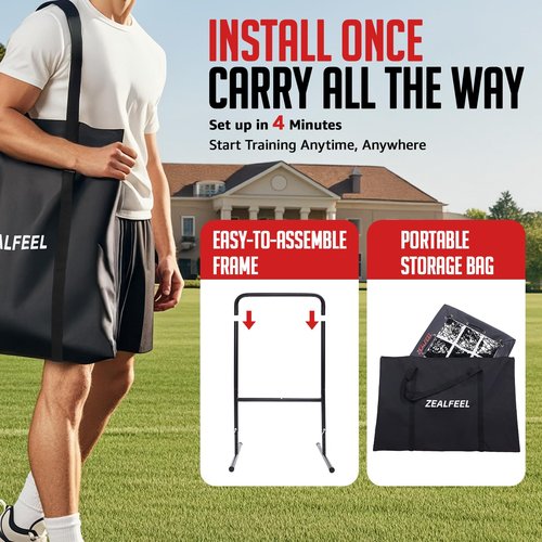 ZEALFEEL Baseball Pitching Net, 9 Hole Pitching Net with Strike Zone, 5 Height Adjustable Throwing Trainer, Heavy Duty Baseball Softball Net with Carry Bag for Solo Practice