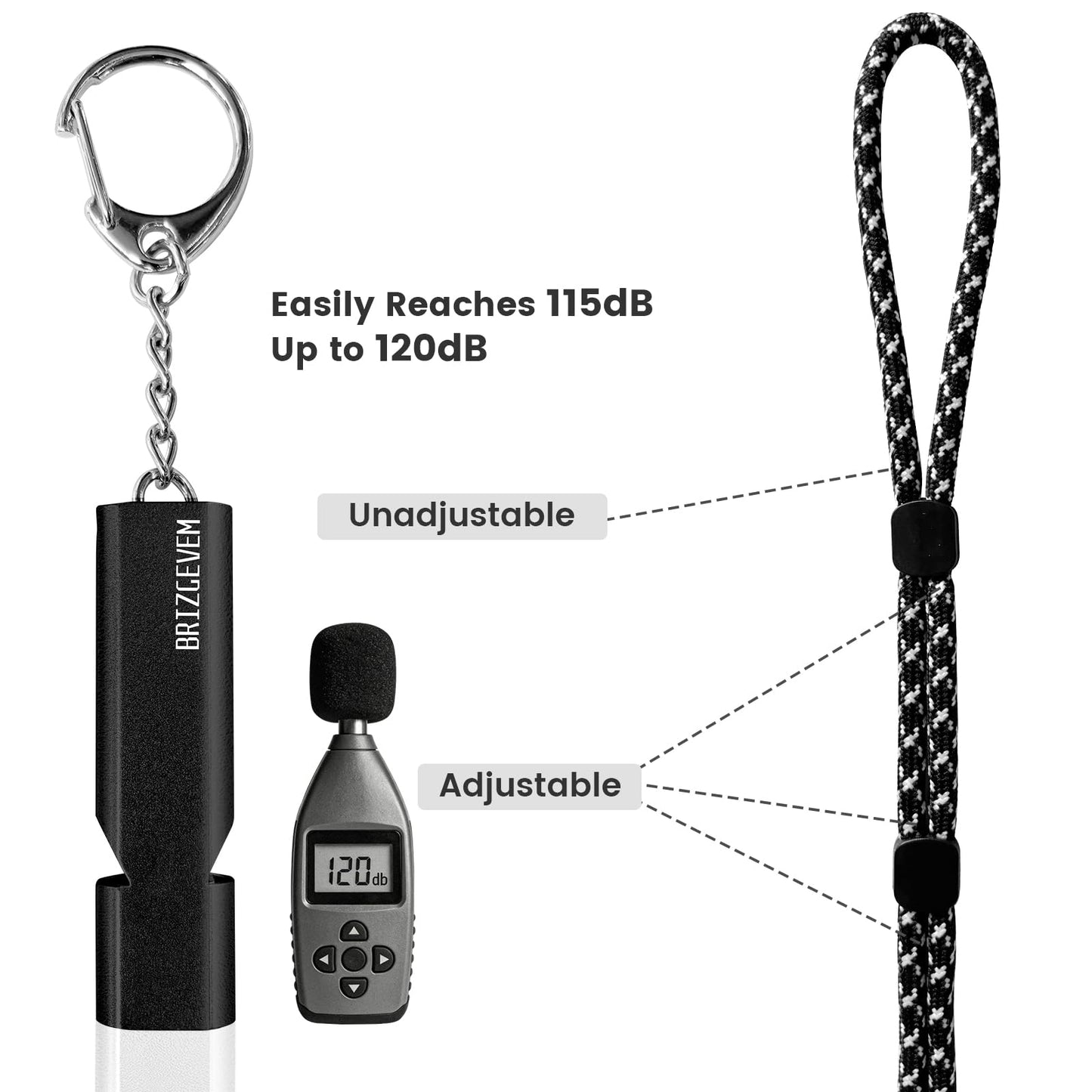 BRIZGEVEM 120dB Aluminum Emergency Survival Whistle with Lanyard & Keychain