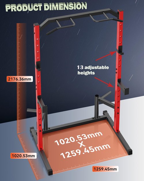 Adjustable Power Rack Squat Stand for Home Gym Equipment, Power Cage with 2 Pull Up Bars, 13-Level Strength Training Exercise Equipment Smith Machine with Heavy-Duty Steel Frame for Bench Press