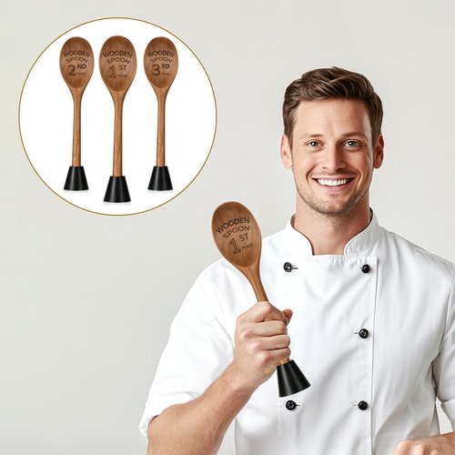 Ptwola 3PCS Wooden Spoon Award Trophies Set Funny Chili Cook Off Prizes Laser Engraved Pepper Event Winner Decorations Medals with Removable Base for Food Baking Contest Competition Party Supplies