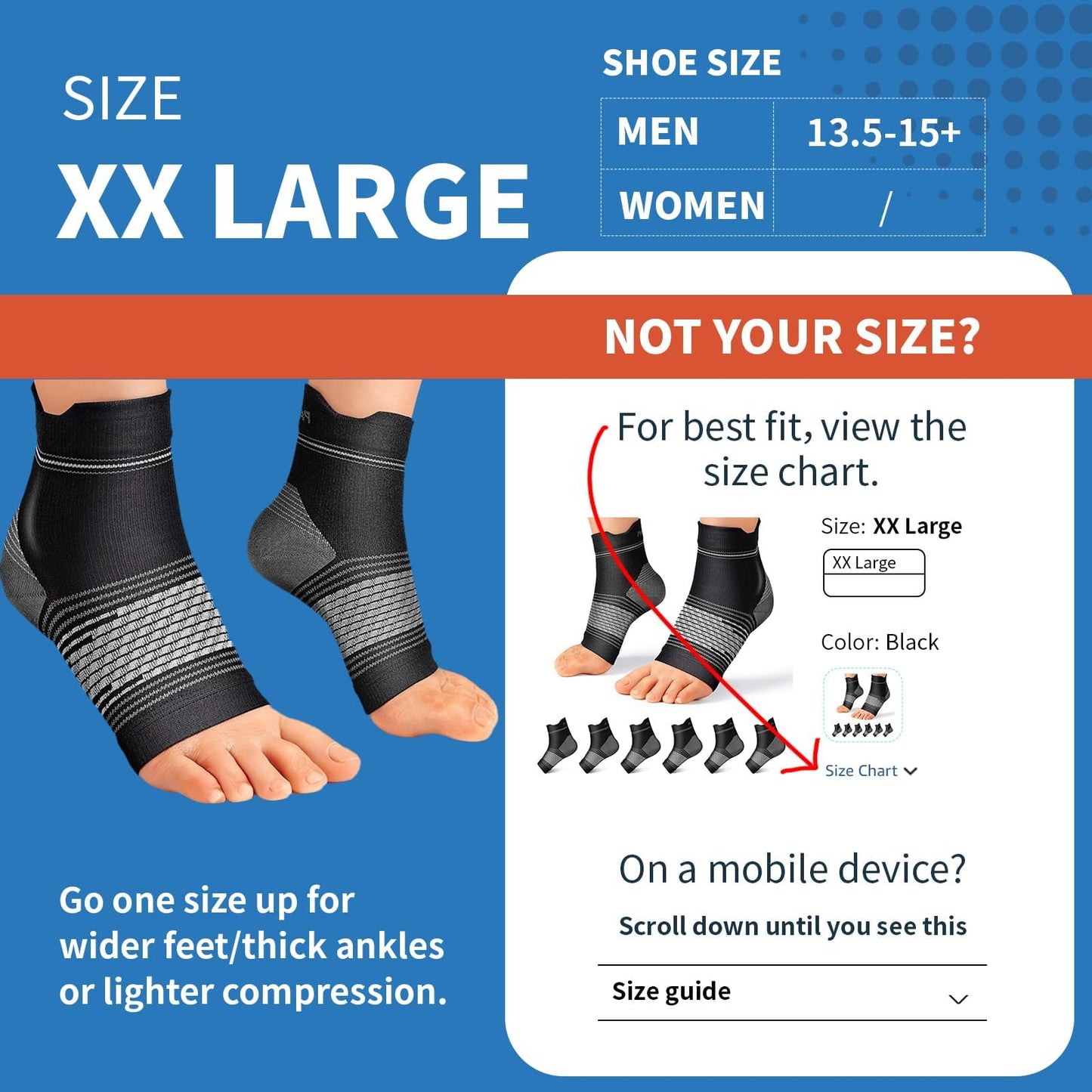 6 Pairs Plantar Fasciitis Socks for Men & Women, Ankle Brace Compression Socks with Arch Support for Achilles Tendonitis, Heel Pain, Swelling & Arthritis Relief, Black, XX-Large