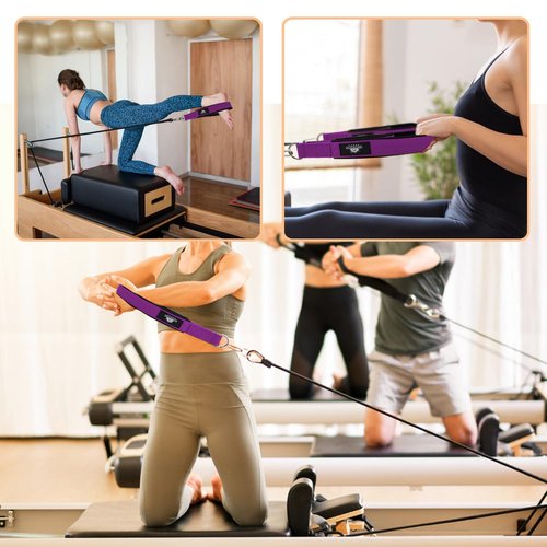 Lights Mountain 1 Pair Extended Pilates Double Loop Straps for Reformer, Fitness D-Ring Straps Handle, Yoga Exercise Accessories for Home Gym Workout