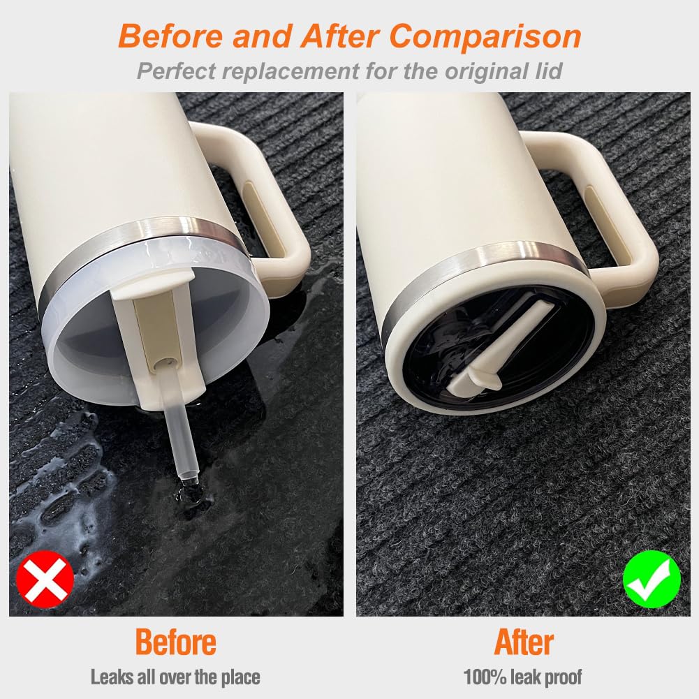 2 Pack Flip Straw Leak Proof Lid for Stanley 40 oz Tumbler Quencher - Reusable Spill Proof Lid Top Cover Stanley 40oz Cup Accessories - Replacement of Leaking Original Stanley Lids - Beige