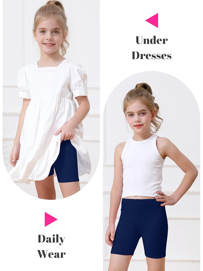Girls Bike Shorts 10 Pack Under Dress Layering Shorts - 10 Colors (2T-14)