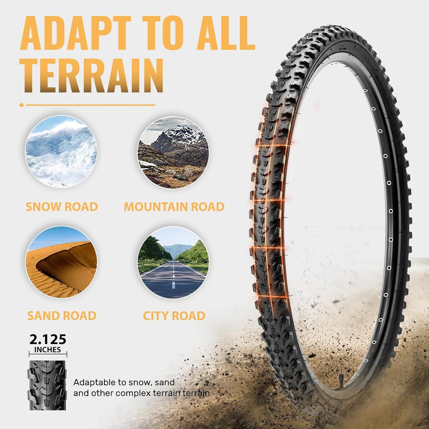 Hycline Mountain Bike Tires Set: 2-Pack 20/24/26x2.125 Inch Folding Replacement High-Density Bicycle Tires and Pair Inner Tubes with Tire Levers Compatible for Street & Off-Road Riding