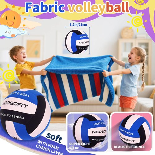 NEOGOAT Soft Light Volleyball-Super Soft&Quiet Indoor Fabric Volleyball Lightweight for Kids Youth Beginners, Perfect for House Yard Training Practice Games(Deflated)