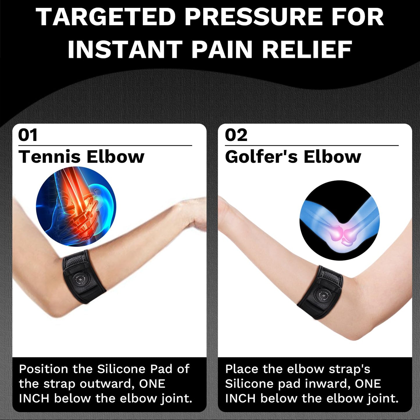 Tennis Elbow Brace for Men & Women, Elbow Brace for Tendonitis and Tennis Elbow and Golfer's Elbow, Adjustable Elbow Strap (Black, One Size Regular)