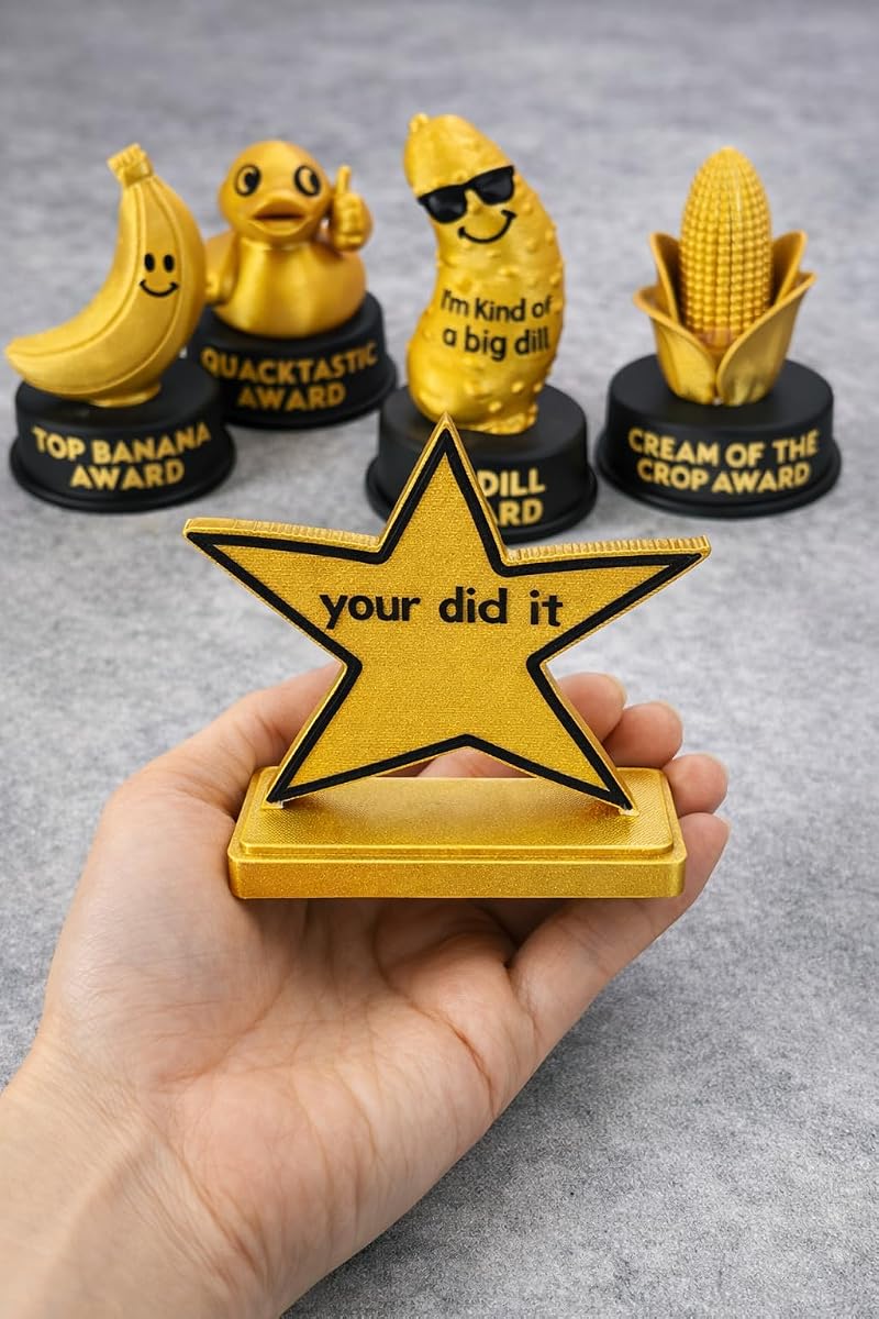 Combo Pack 6A: 4 Inch Funny Novelty Trophy – You Did It Meme Award, Gold Plastic