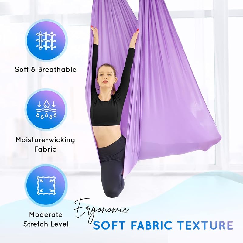Yes4All Yoga Aerial Hammock Silk Swing Kit - 5m, 660 lb Capacity, Lavender Variation