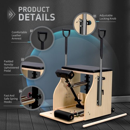 Faittd Pilates Chair, Split-Pedal Stability Combo Chair with Handles,Pilates Reformer Machine,Pilates Equipment for Home Or Studio Use