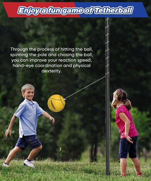 Garbuildman 8" Regulation Sized Tetherball, Rubber Tether Balls and Rope Set for Outdoor Backyard Game, Portable Replacement Tether Ball with Carabiner, Ball Pump for Kids Adults & Dogs