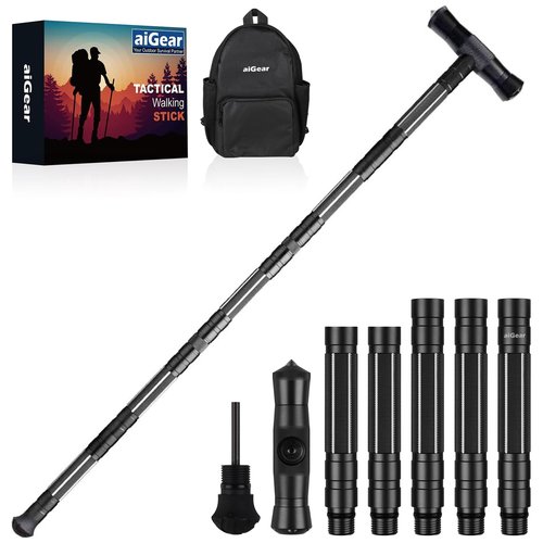 aiGear Tactical Stick Hiking Walking Staff - Trekking Poles Outdoor Tactical Staff Adjustable Hiking Stick for Survival Camping Hiking
