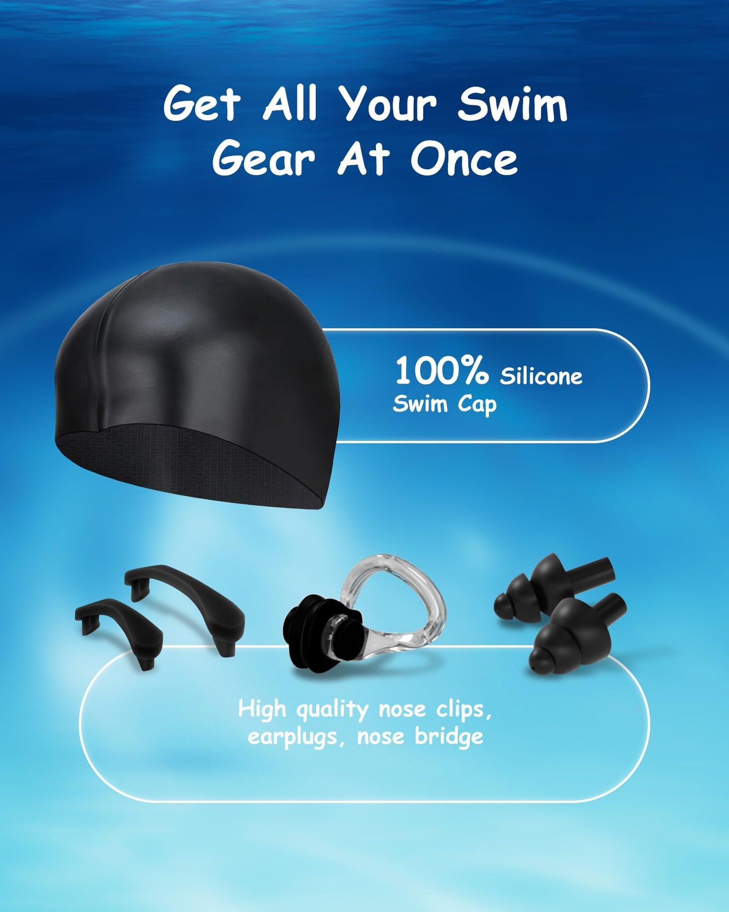 Hurdilen Kids Swim Goggles, Anti-fog and UV Protection with Swimming Cap for Age 3-15 Youth Boys Girls Toddler (Black)