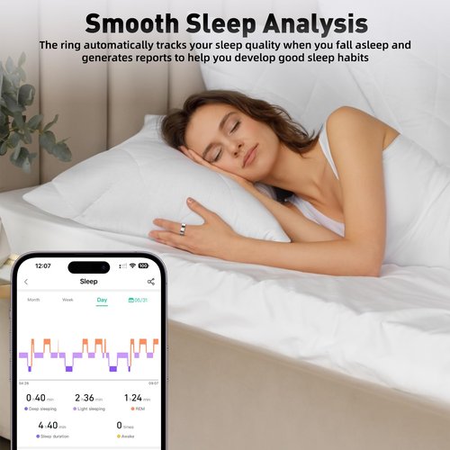 SARUNN ER Smart Ring with Sleep Monitoring, Step Counting, Heart Rate, Blood Oxygen, Blood Pressure for iPhone and Android, No Subscription Fee, IP68 Waterproof Health Tracker (Rose Gold, 7)