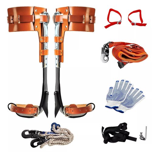 iMeshbean Tree Climbing Spikes,Tree Climbing Gear,Adjustable Pole Climbing Spurs Steel with Foot Belts,Rope,Gloves,and Non-Slip Pedal,Tree Climbing Kit for Climbing Trees, Picking Fruit
