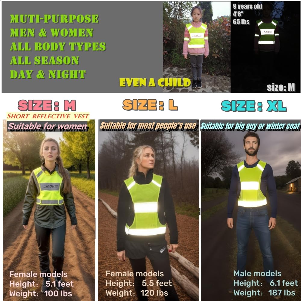 IDOU Reflective Vest Safety Running Gear with Pocket, Ultralight &Adjustable Waist&360°High Visibility for Running,Jogging,Biking,Motorcycle,Walking,Women & Men/Neon Yellow/L