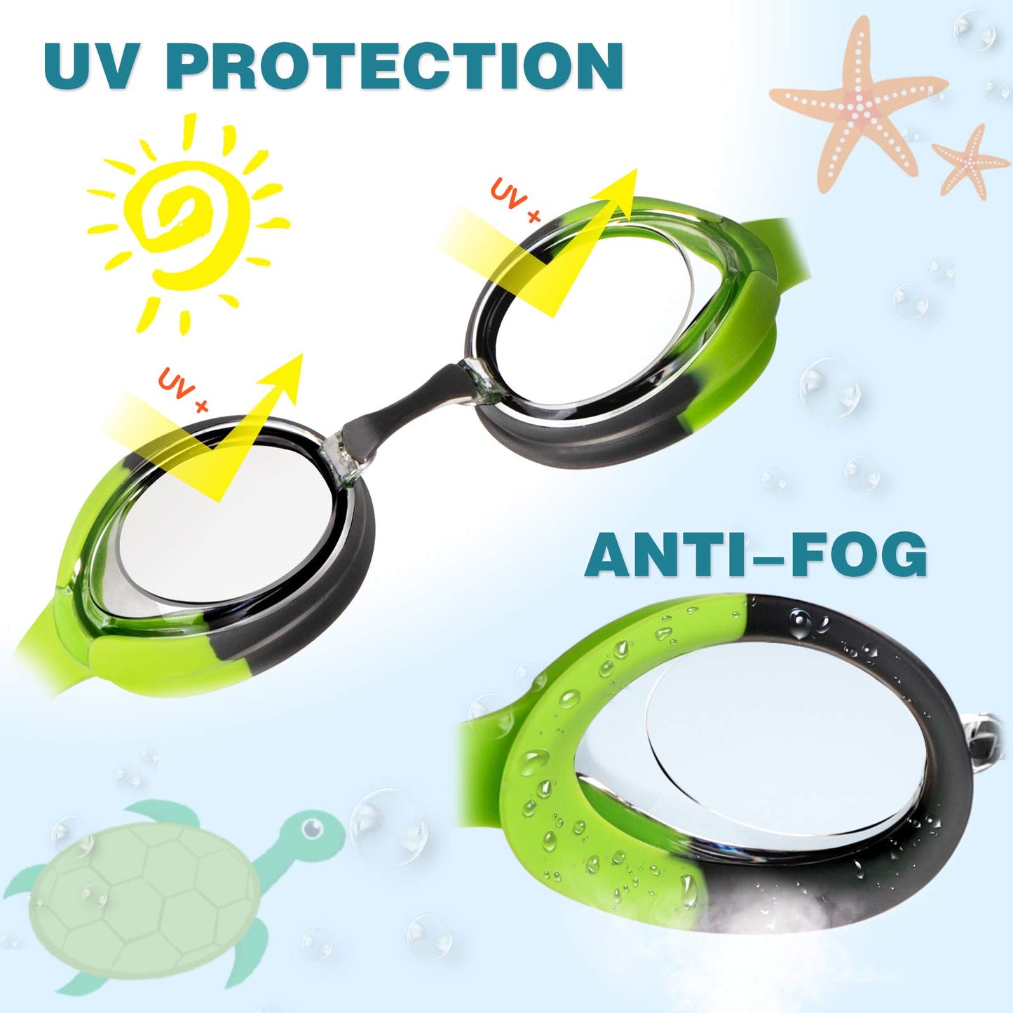 Keary 2 Pack Kids Swim Goggles Swimming Goggles for Toddler Children Girls Boys Youth, Anti-Fog Waterproof UV Protection Crystal Clear Flat Lens Water Pool Goggles with 3 Nose Piece