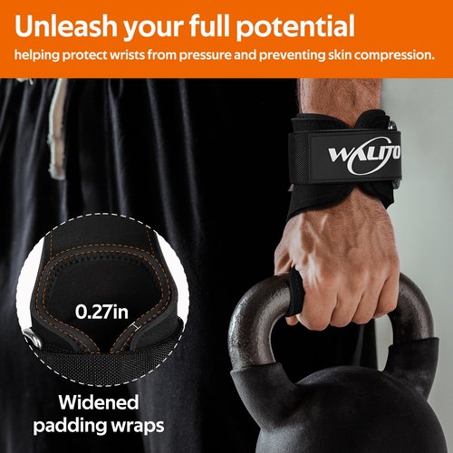 WALITO Weight Lifting Wrist Straps (Pair),Double Layer Leather Grips for Deadlift,Powerlifting and Gym Workouts, Adjustable Neoprene Padded Wrist Wraps - Men/Women, Heavy Duty Support