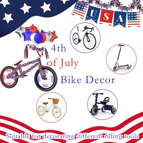 rosulasi 4th of July Bike Decorations 27Pcs Patriotic Parade Bike Streamers Bicycle Ribbon Tassels American Flag Fourth of July Accessories Red White Blue Decorations Independence Day Party Favors