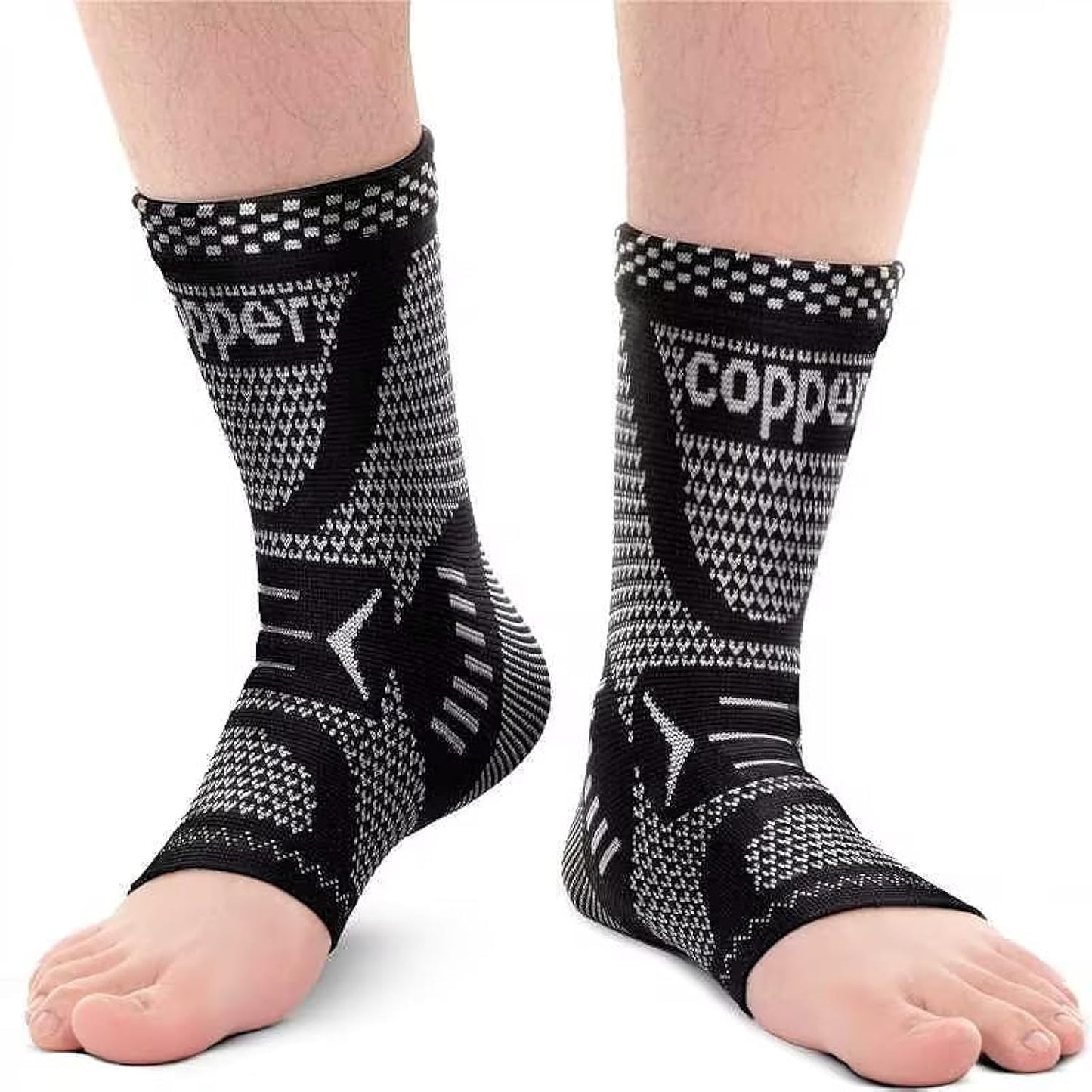 INDEEMAX Copper Ankle Brace Ankle Compression Sleeve Support Ankle Brace for Women & Men, Achilles Tendonitis Brace, Plantar Fasciitis, Sports, Silver Black, XL