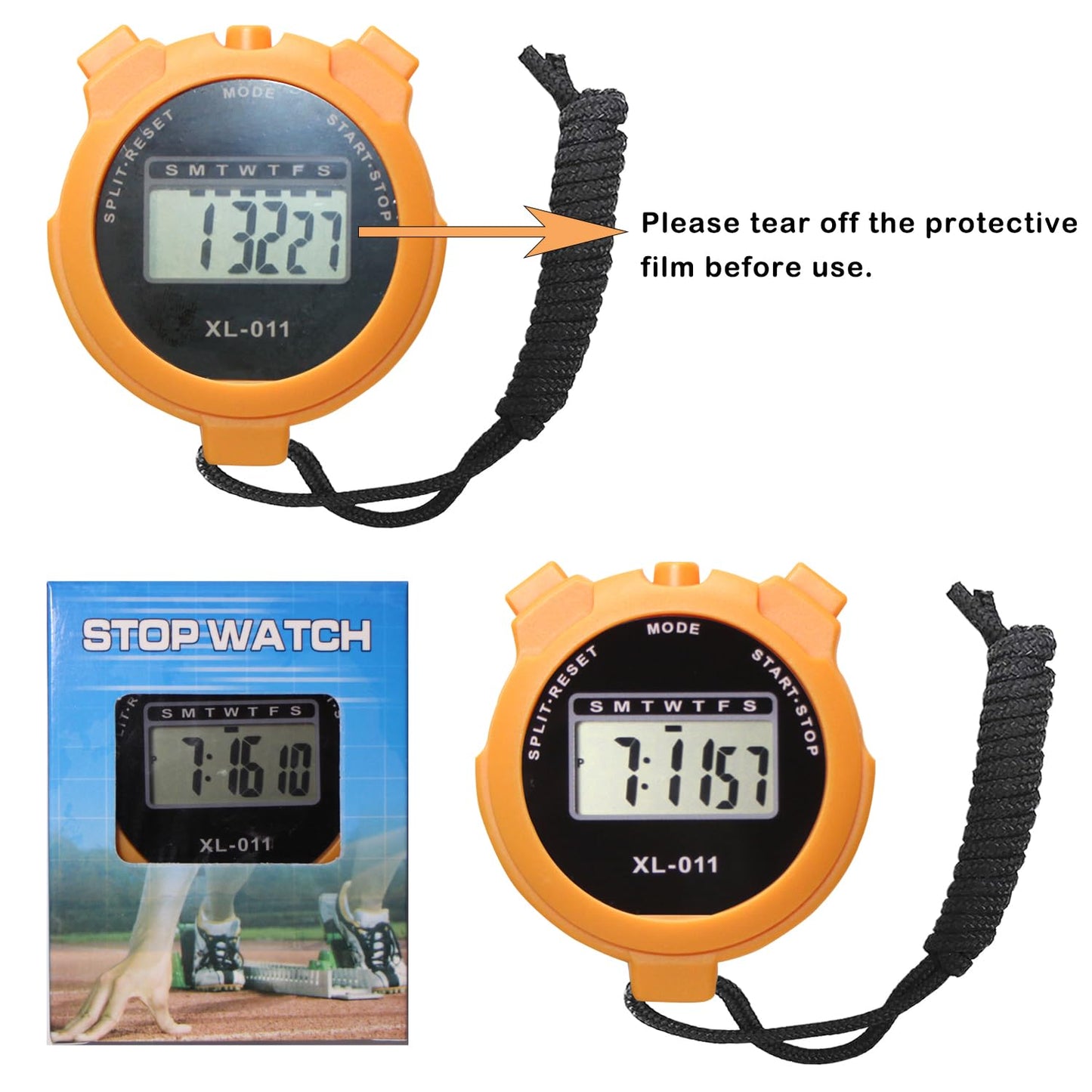 2-Pack Multi-Function Electronic Digital Sport Stopwatch Timer, Large Display with Date Time and Alarm Function, Sports Coaches Fitness Coaches and Referees Orange