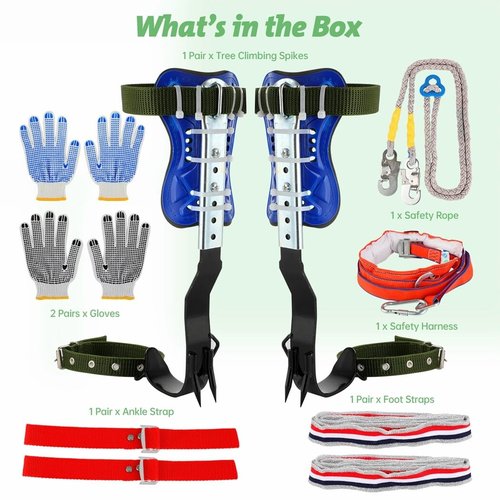 Homaisson Tree Climbing Spikes Set, Adjustable Tree Climbing Spikes, Portable Tree Climbing Gears with Safety Belt, Climbing Tool for Hunting Observation, Fruit Picking