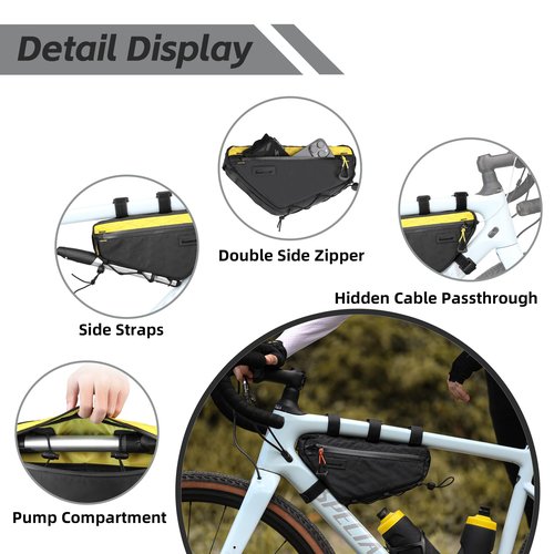 abamita Bicycle Frame Bag Bike Triangle Bag Waterproof Bike Bag 1.7L with Dual Side Mesh Pockets for MTB Road Bike Cycling Commuting and Outdoor Adventures,Water-Resistant