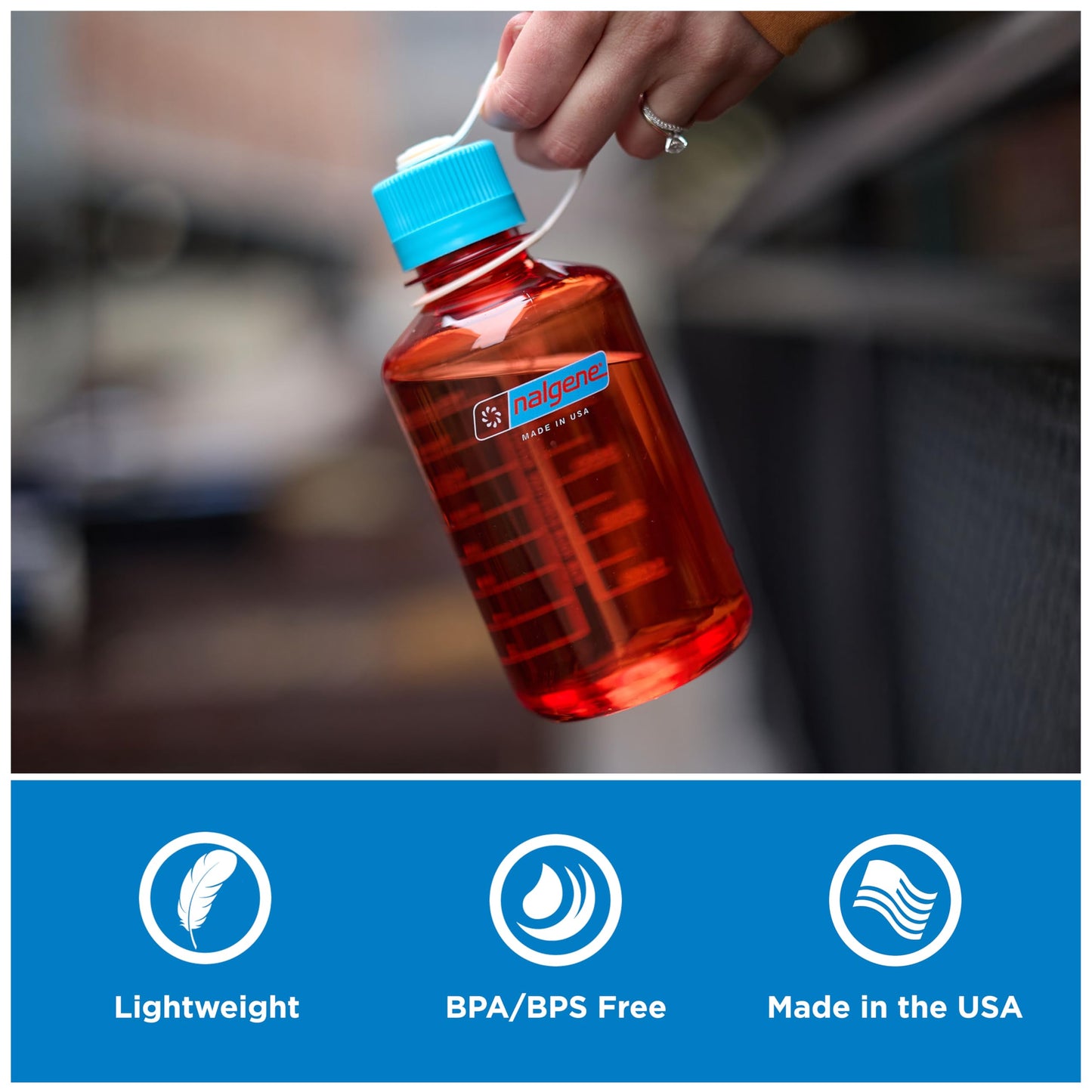Nalgene 16 oz Narrow Mouth Water Bottle | Slim Cup Holder Size, BPA-Free, Durable & Leak Proof, Lightweight Travel Bottle, Butter