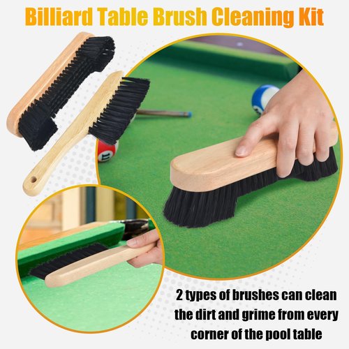 Pool Table Brush for Felt - 12PCS Pool Table Accessories Includes 2 Billiards Brushes, 2 Ferrule Polish Cloths, Cue Cleaning Cloth Lint Roller, Dustpan&Broom, Marker Dots & Repair Patches, Storage Bag