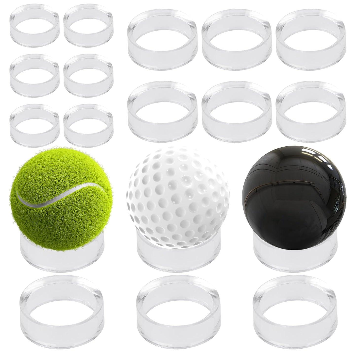 18 Pack Crystal Sphere Holder Clear Mini Ball Stand Baseball Display Holder, Clear Round Display Holders 3 Sizes Each 6 for Golf Ball, Softball, Tennis Balls, Spheres, Marbles Small Medium Large