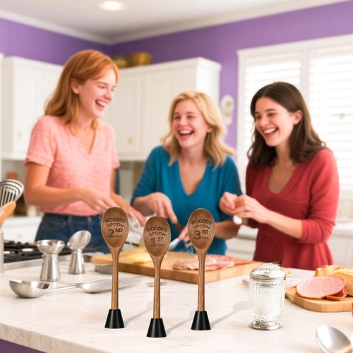 Ptwola 3PCS Wooden Spoon Award Trophies Set Funny Chili Cook Off Prizes Laser Engraved Pepper Event Winner Decorations Medals with Removable Base for Food Baking Contest Competition Party Supplies