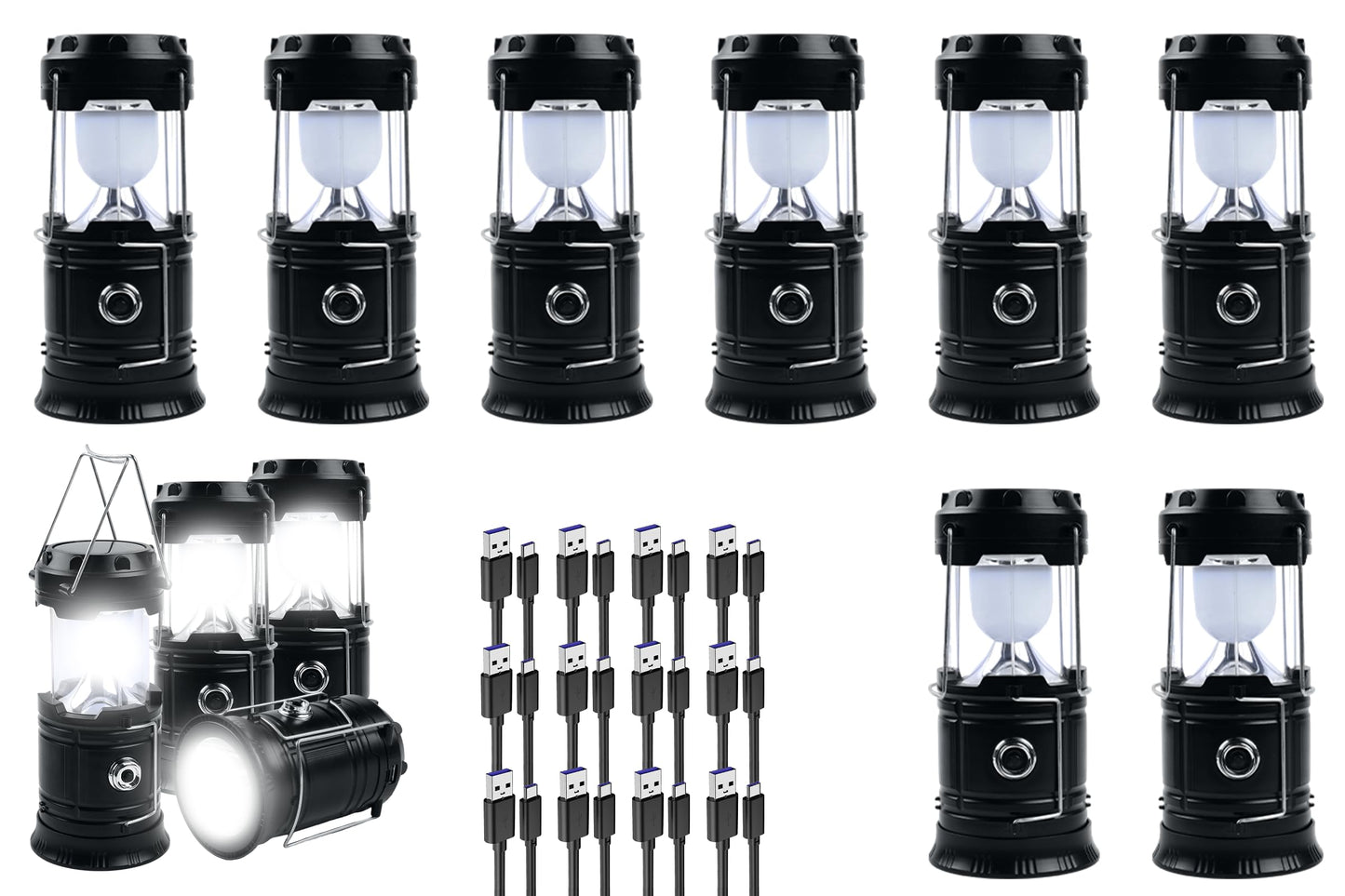 KunHe 5-Pack 1800mAh Collapsible Portable LED Camping Lantern Lightweight Waterproof USB Rechargeable LED Flashlight Kits for Indoor Outdoor Home Emergency Light Power Hiking