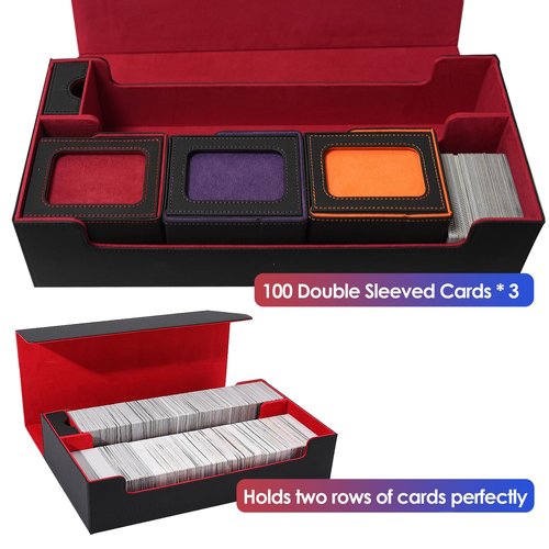 Scimi Premium Trading Card Storage Case TCG Deck Box Holds 800+ Sleeved Cards for MTG, YuGiOh, Uno, Sport with Strong Magnet Closure (Black & Red)