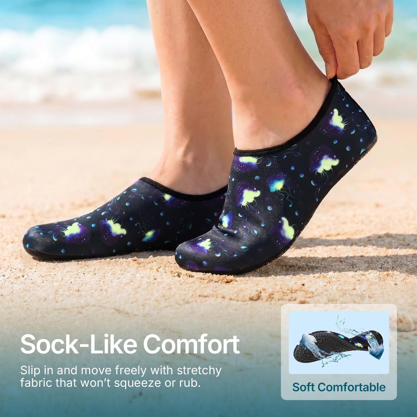 Water Socks for Women Men Adult Aqua Swim Shoes Beach River Pool Barefoot Yoga Exercise Wear Sport Accessories Quick-Dry Must Haves Size 5-6Women/4-5Men(Jellyfish)