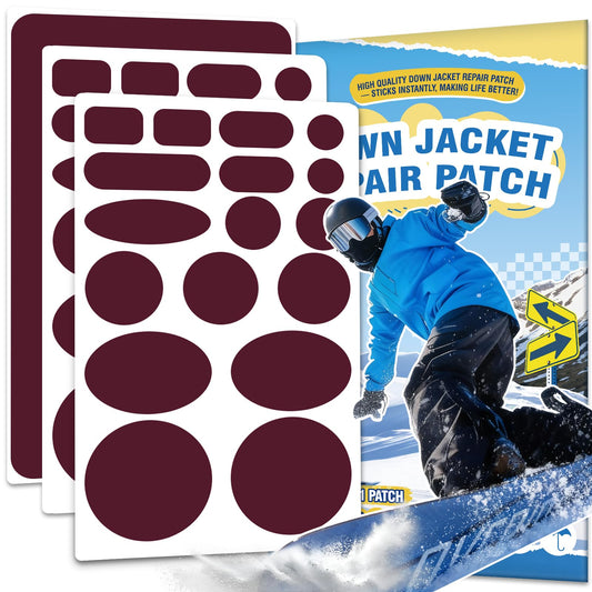 35Pcs Down Jacket Repair Patch Kit Pre-Cut Nylon Patches for Clothes Self-Adhesive Fabric Tape Waterproof Lightweight Outdoor Gear Tenacious Repair Tape for Puffer Jacket Coat Tent Backpack(Burgundy)