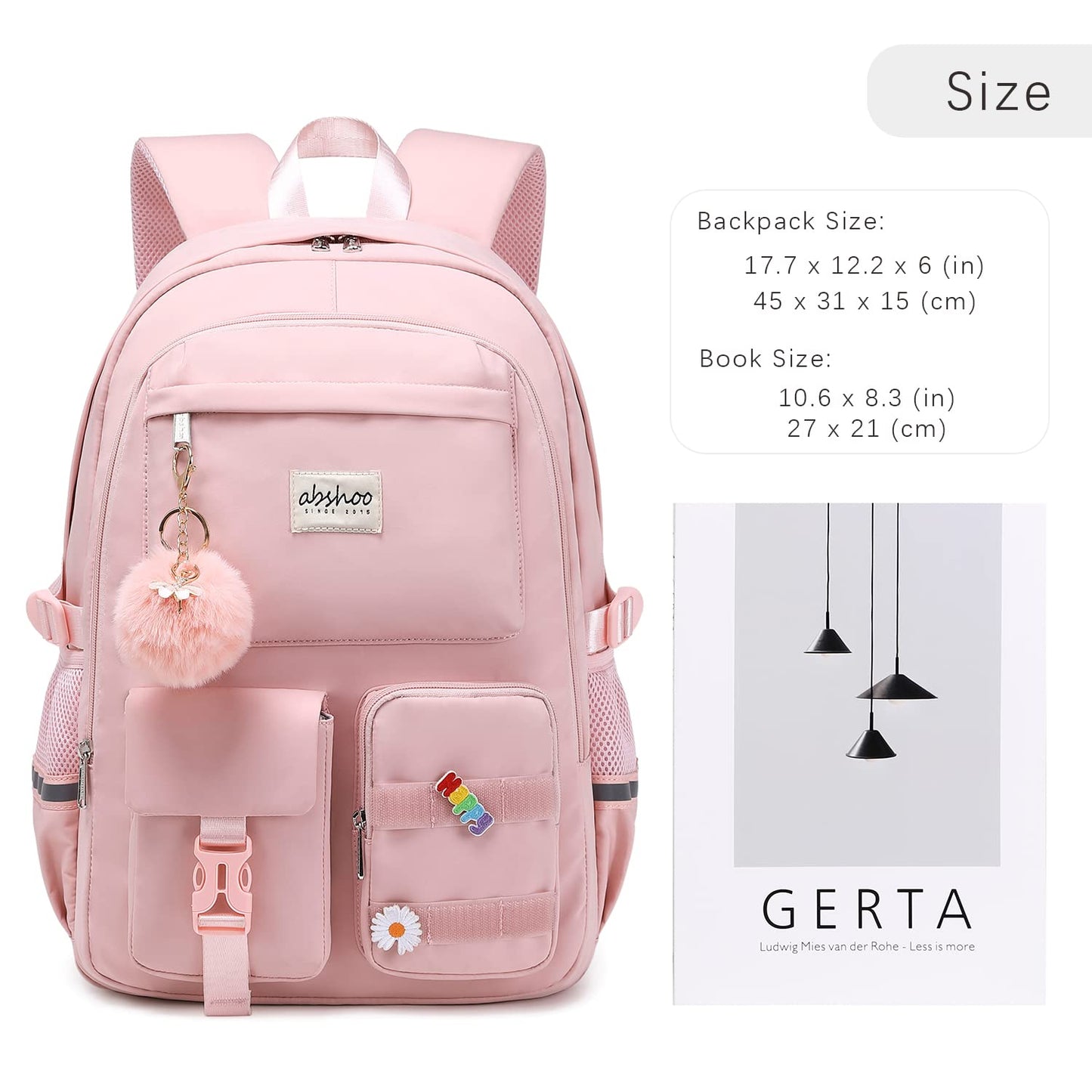 abshoo Big Student Laptop Backpack For College Women Middle High School Teen Girls Bookbag Travel Daypack (Pink)
