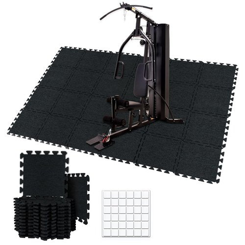BXI Puzzle Exercise Mat 24 Pcs, 11 x 11 x 0.32 inches, High Density Noise Reduction Puzzle Felt Rug Mat, Non Slip Interlocking Floor Tiles for Workout, Gymnastics and Home Gym Protective Flooring