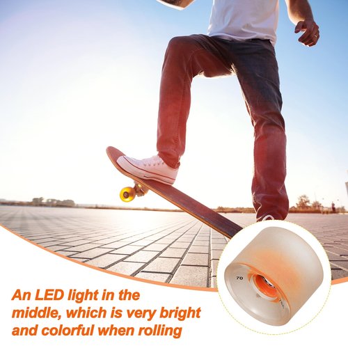 PATIKIL 70mm Skateboard Wheels, 1 Set 78A Hardness Street Wheels PU Flash Cruiser Wheels High Elasticity with 608RS Bearings for Skateboards Replacement, Transparent Orange