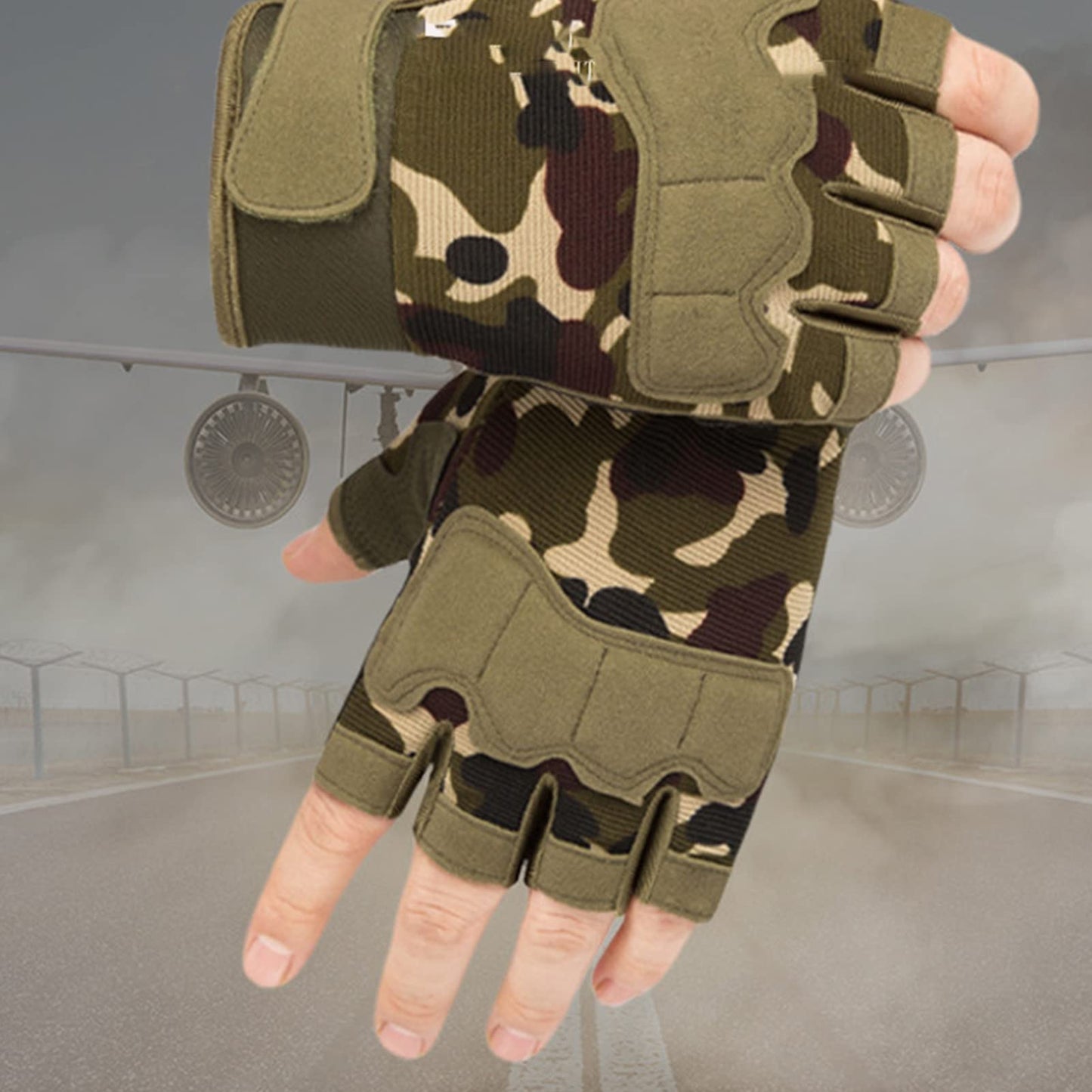 2 Pack Parachutist Half Finger Gloves, Protective Gloves for Motorcycle Cycling and Outdoor Activities