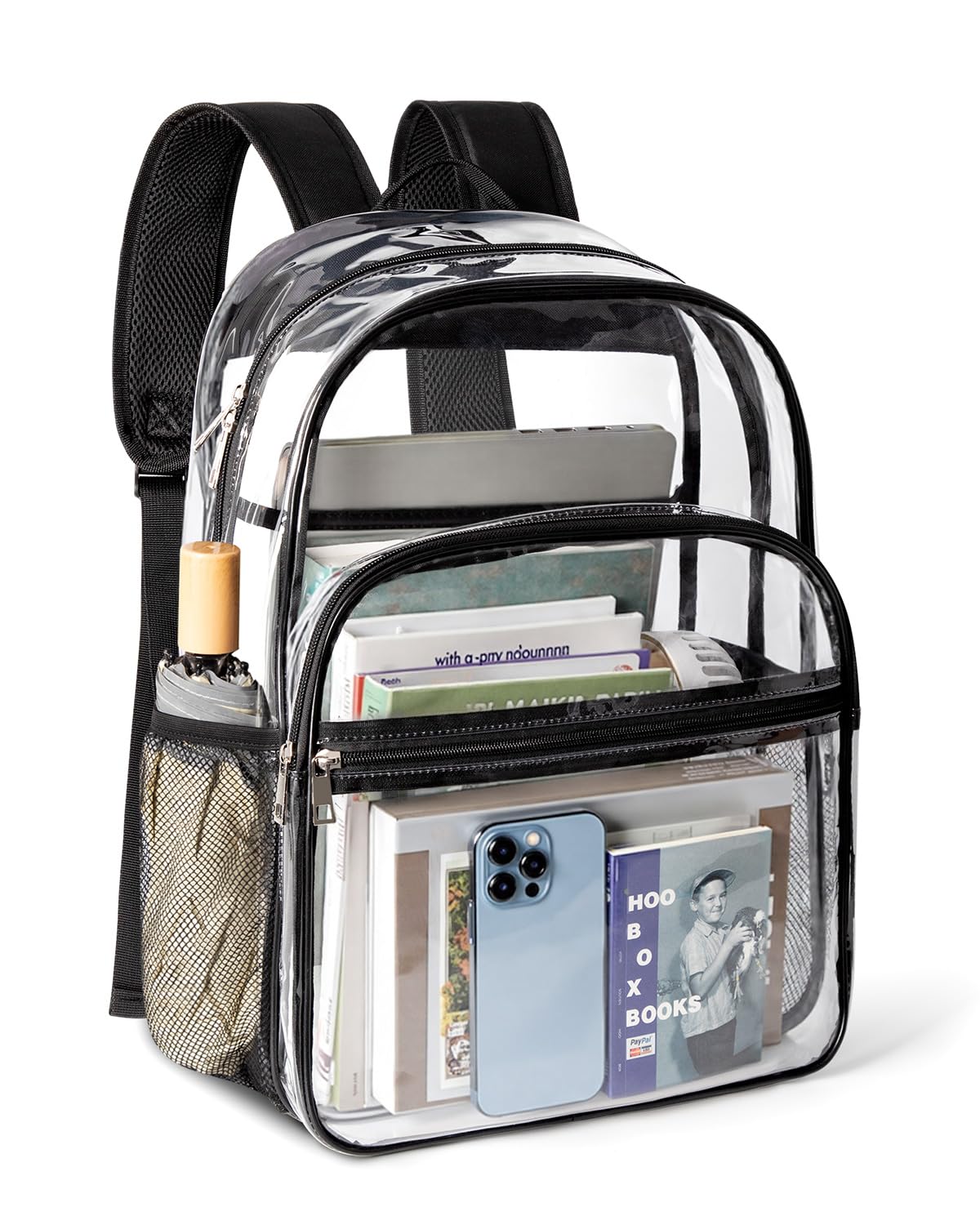 KIMNERPU Clear Backpack, Heavy Duty Transparent Bookbag for School with Reinforced Strap for Women, Men, Capacity Bag for College Clear