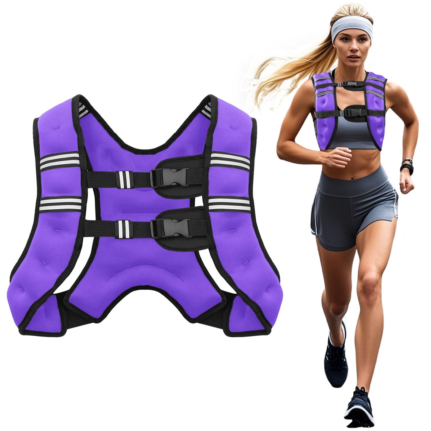Poudee Weighted Vest, 12LB Weight Vest for Men Women, Body Weight Vests Adjustable with Reflective Stripe for Strength Training, Running, Training Workout, Jogging, Walking - 12LB, Purple