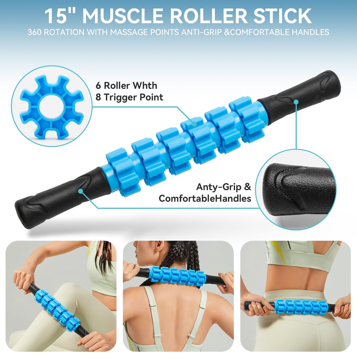 Krightlink 5 in 1 Foam Roller Set for Deep Tissue Muscle Massage, Trigger Point Fitness Exercise Roller, Massage Ball, Stretching Strap, Whole Body (Orange)