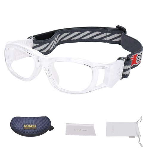 SooGree Kids Sport Goggles Basketball Dribbling Soccer Football Sports Protective Eyewear Goggles Eye Safety Glasses (G8029 Transparent frame Clear pads)