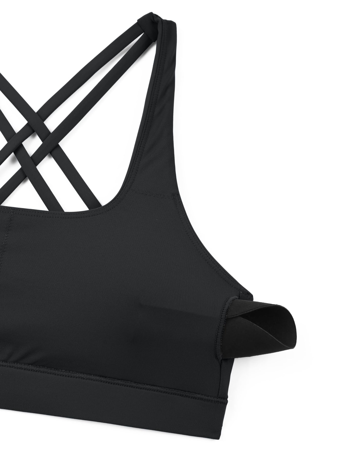 CRZ YOGA Butterbreeze Square Neck Sports Bras for Women - Strappy Thin Straps Workout Traning Padded Gym Halter Cami Top Black Medium