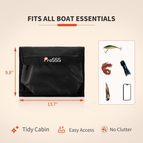 ProSSS (1/2 Pack) – 13.7" x 9.8" – Boat Storage Mesh Bag with Secure Mesh Lid Leak-Proof Design, Strong Adhesive Backing – Ideal Boat Organizer for Tools & Gear – Must-Have Boat Accessories