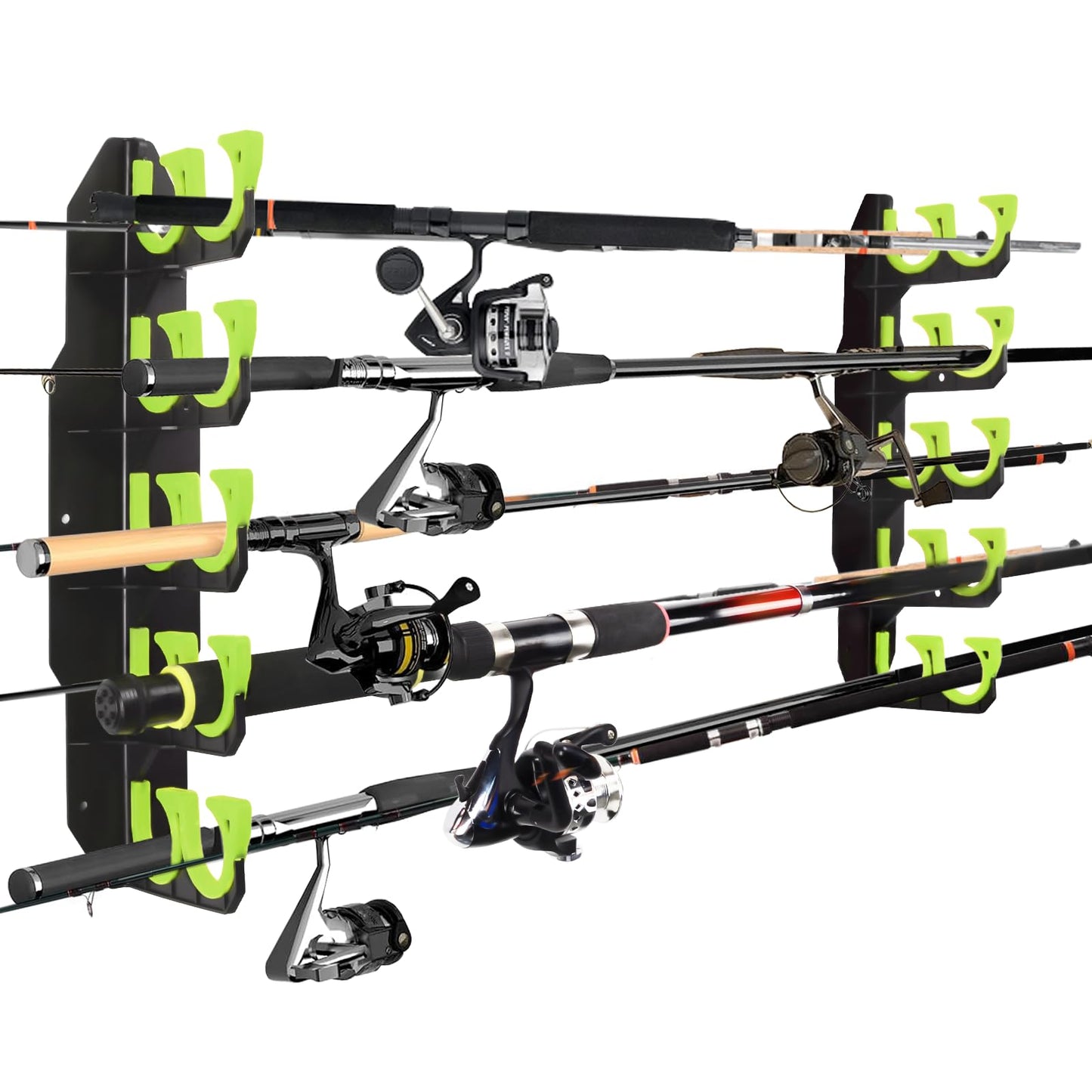 Hikeen Fishing Rod Holders, Fishing Pole Holders for Garage, Wall or Ceiling Mounted Fishing Rod Rack Holds Up to 10 Rods（1 Pack）