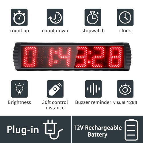 GAN XIN Large LED Display Digital Race Timer with Battery,Function-Countdown/Up/Time Clock, Remote Control, Tripod Stand and Adjustable Brightness for Sports Events, Races, Meetings, Presentations